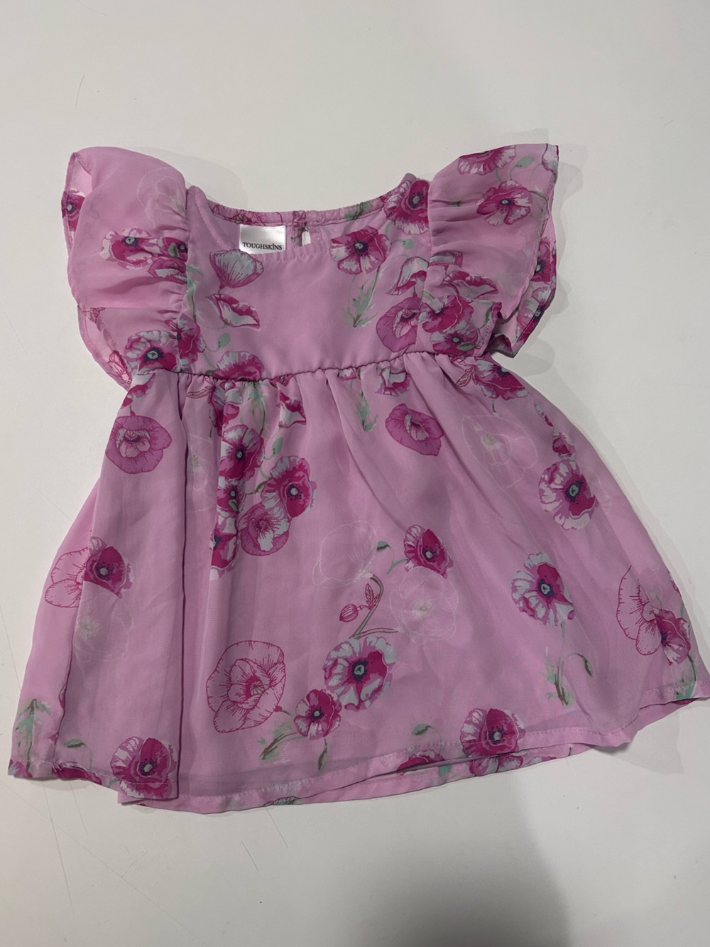 Toughskins Pink Floral Ruffle-Sleeve Casual Dress